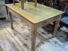 Rectangular pine table with frieze drawer stamped A.M.
