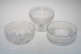 Waterford crystal bowl, Brierley crystal bowl and a pedestal bowl.