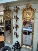 Pair rectangular portrait panel bevelled wall mirrors, 178cm by 52cm.