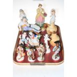 Dresden monkey band, two Royal Worcester jugs, Continental figures, etc.