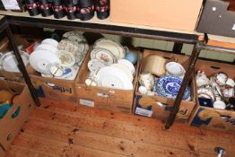 Five boxes of porcelain including early decorated pottery, Coalport, cakestands, part tea wares,