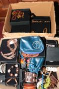 Two boxes of costume jewellery and accessories.