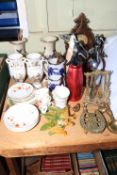 Soda siphons, carved barometer, clock, decorative porcelain, metalwares, etc.