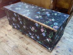 Floral painted pine trunk, 57cm by 124cm by 52cm.