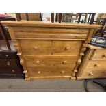 Pine Scotch chest of five drawers, 111cm by 107cm by 51cm.
