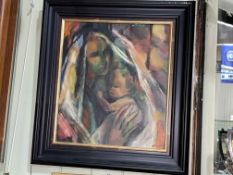 R. Douglas, Mother & Child, oil on board, signed lower right, 57cm by 50cm, framed.