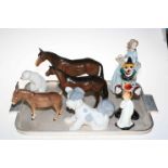 Lladro girl, dog and polar bear, two Beswick horses and donkey,