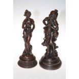 Two bronzed effect ornate lady sculptures, 41cm high.