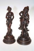 Two bronzed effect ornate lady sculptures, 41cm high.