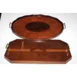 Two mahogany inlaid serving trays.