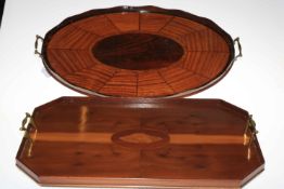 Two mahogany inlaid serving trays.