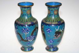 Large pair of Cloisonné vases with dragon and floral design, 32cm high.