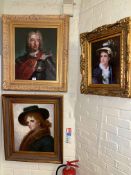 Three framed portrait oils.