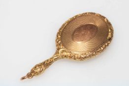 WITHDRAWN Gold miniature locket in the form of a hand mirror, bearing registration number 451092.