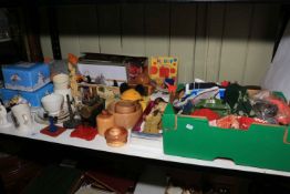 Collection of vintage toys and porcelain including Action Man, Diecast cars, military models,