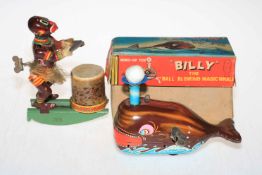 Billy The Ball Blowing Magic Whale and ethnic drumming wind up toys.