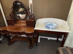 Victorian mahogany Duchess dressing table and Victorian marble topped washstand.