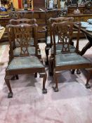 Set of six mahogany Chippendale style dining chairs on ball and claw legs including pair carvers.