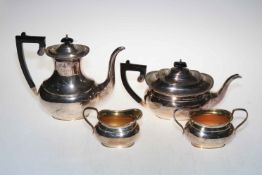 Silver four piece tea and coffee service, having gadroon rims, London 1977.