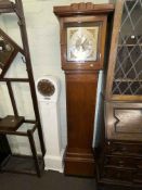 Oak longcase clock with later quartz movement and 1930's painted grandmother clock (2).