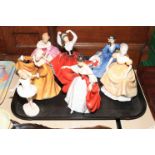 Six Royal Doulton figures, Karen, Sara, Kirsty, Elyse, Victoria and Little Ballerina,