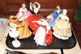 Six Royal Doulton figures, Karen, Sara, Kirsty, Elyse, Victoria and Little Ballerina,