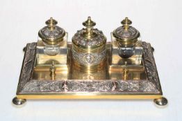 Ornate brass and copper ink stand.