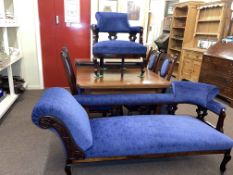 Late Victorian seven piece parlour suite comprising chaise longue, tub chair, four dining chairs,