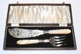 Good Victorian silver and mother of pearl fish servers,