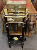 Oriental style lacquered single drawer hall table and lacquered jewellery box (2).