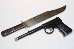 The GAT J.101 4.5mm pop out pistol and pellets and Bowie knife.