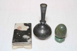 Chinese long neck vase, jade egg and hardstone (3).