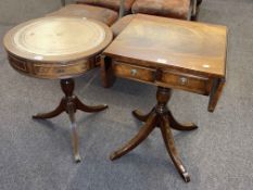 Bevan & Funnel mahogany two drawer occasional sofa table and mahogany two drawer drum table (2).