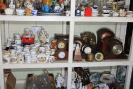 Collection of mantel clocks, metronome, Staffordshire vase, commemorative wares, etc.