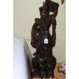 Vintage carved figures including Hindu interest (4).