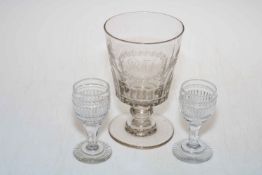 Handsome large 19th Century rummer, and pair of cut glass sherry goblets.