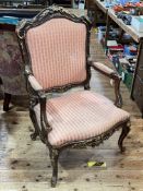 French part gilt painted fauteuil with serpentine front seat.