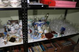 Collection of Victorian pottery, glasswares, Continental figures, etc.