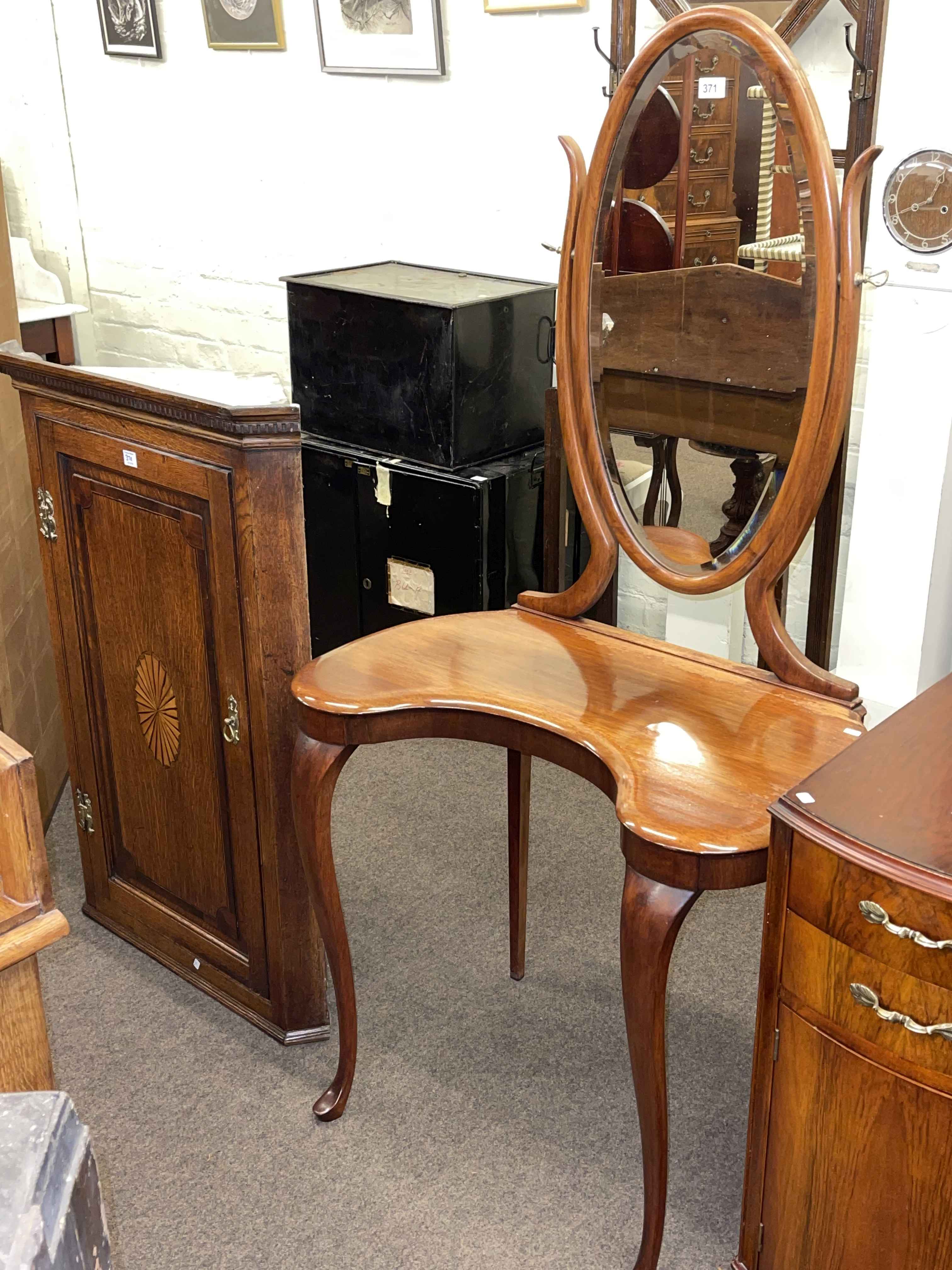 Mahogany kidney shaped dressing table, 19th Century oak and mahogany corner wall cabinet, - Image 2 of 2