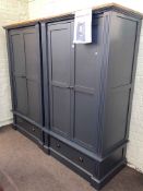 Pair little used Highgate rustic oak and painted double wardrobe, 194cm by 110cm by 65cm.