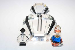 Large Art Deco style glass scent bottle together with two smaller bottles (3).