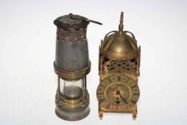 John Davis & Sons miners lamp and ornate brass lantern clock.