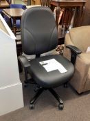 Black vinyl adjustable swivel office chair.