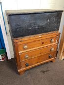 Pine chest of three long drawers and pine trunk (2).