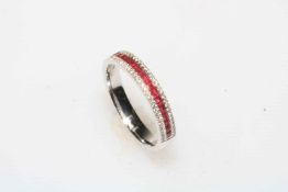 Ruby, diamond and 18 carat white gold ring, size N.
