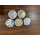1890 US Morgan dollar and four 1oz fine silver one dollar capsulated coins (5).