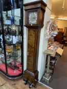 Antique burr walnut and oak eight day longcase clock having square brass dial signed Jn Fielder,
