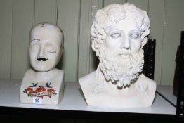 Zeuss bust and a phrenology head.