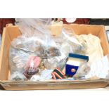 Box of assorted coins and tokens, medal etc.