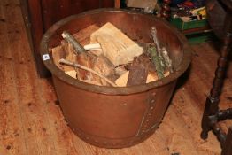 Large copper log bin, 39cm high.